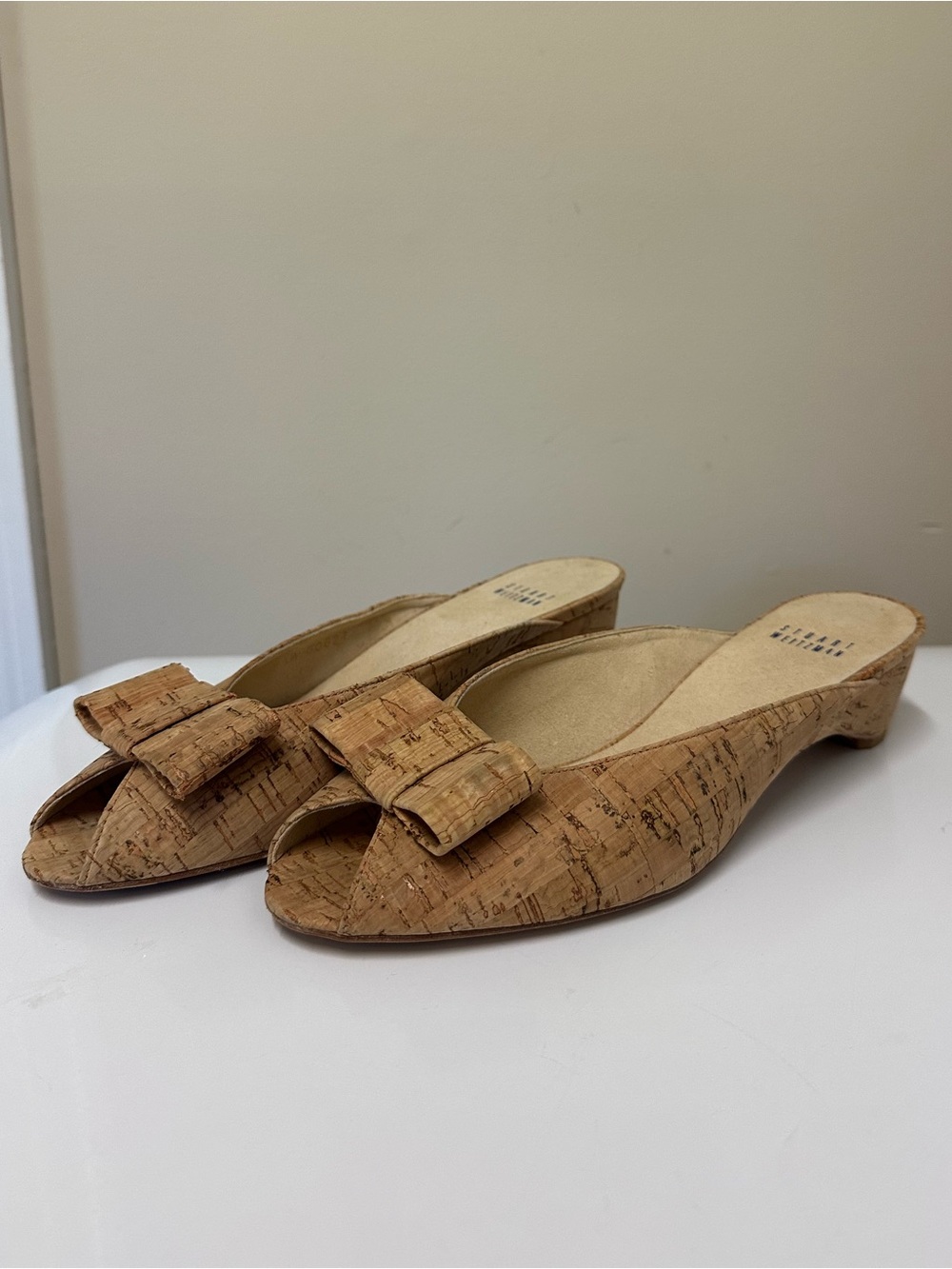 Stuart Weitzman Cork Peep-Toe Mules